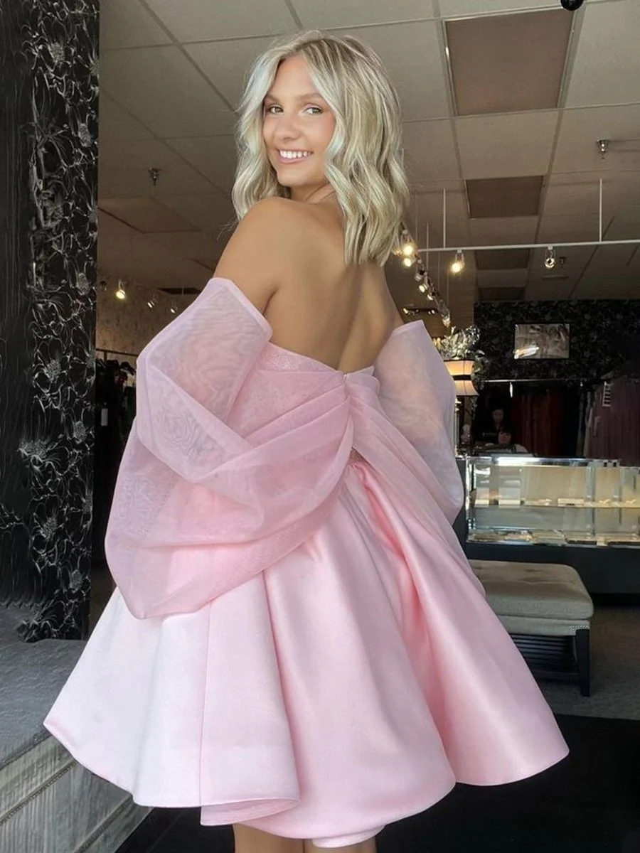 Pink - A-Line Off The Shoulder Sequined Short Homecoming Dresses