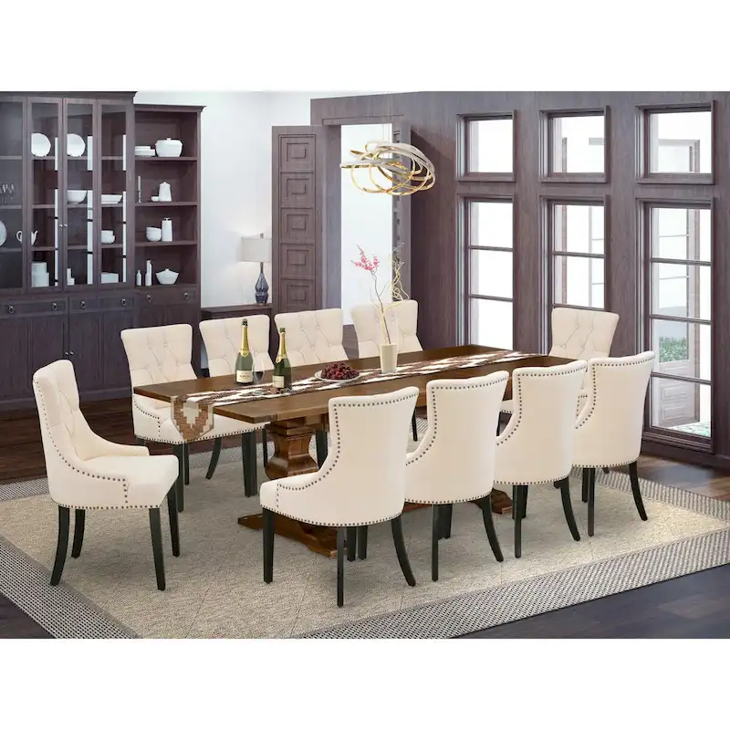 East West Furniture 11 Piece Dining Table Set- a Kitchen Table and 10 Linen Fabric Parson Chairs(Finish Options)