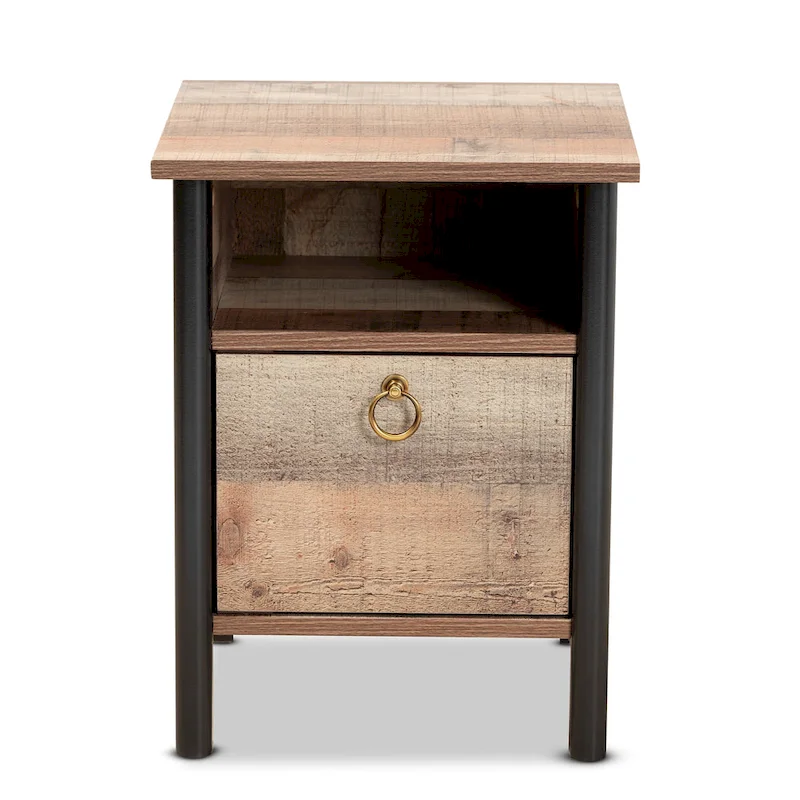 Vaughan Modern Rustic Oak Brown and Black Finished Wood Nightstand