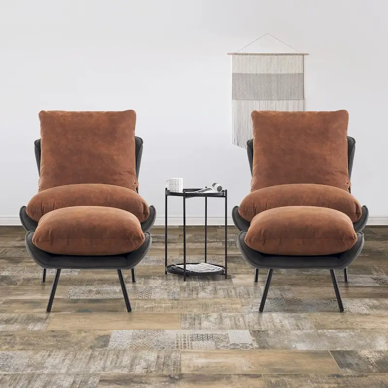 MCombo Set of 2 Accent Chair with Ottoman, Leathaire Fabric LW951