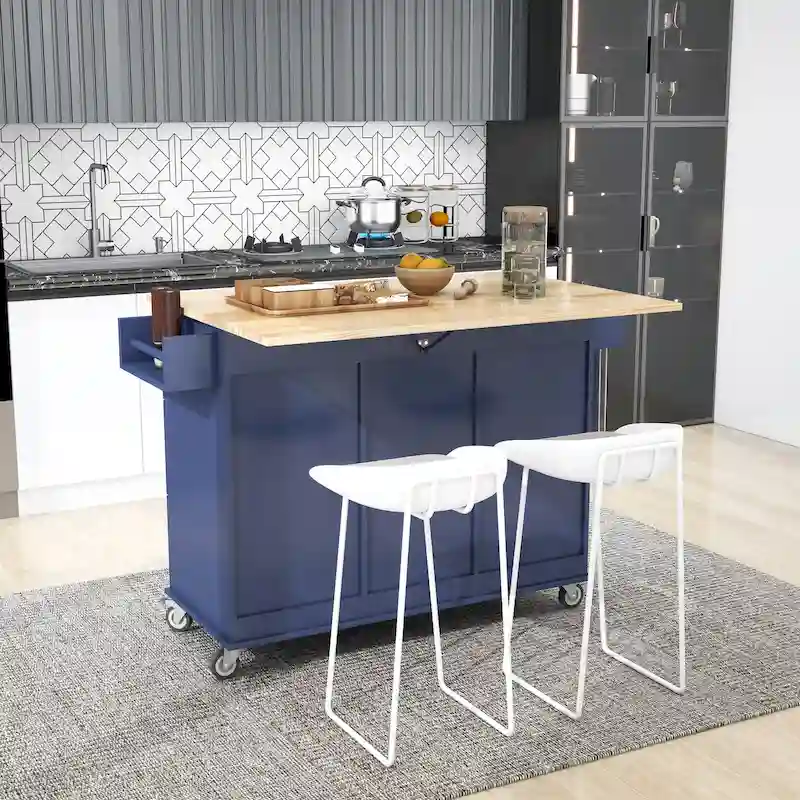 Rolling Kitchen Island Cart with Drop-Leaf Extension and Locking Wheels, 52.7