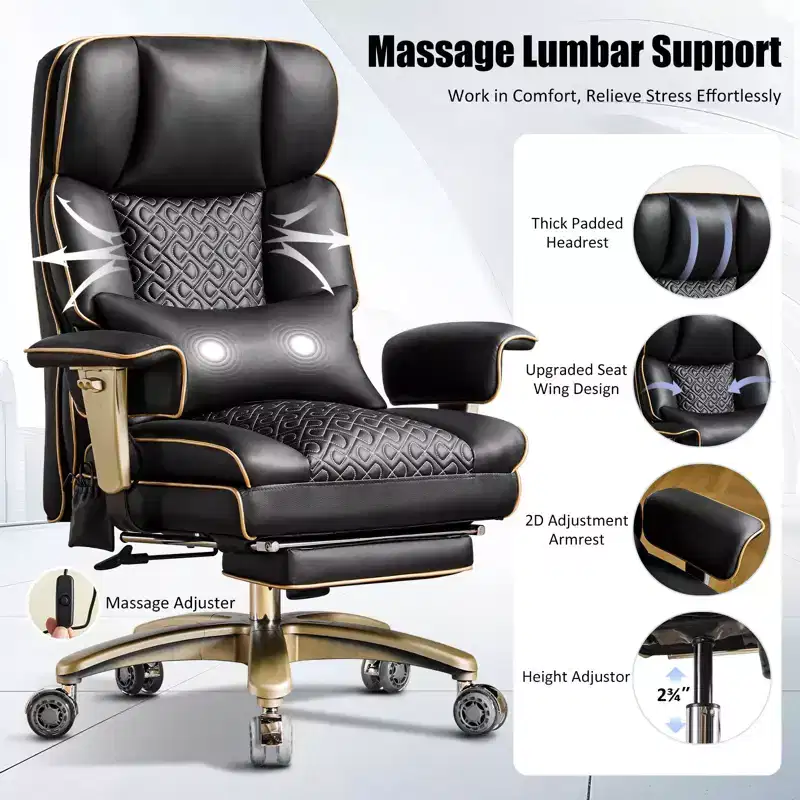 Furniliving Modern Big Tall Executive Office Chair Pu Leather Office Desk Chair With Footrest