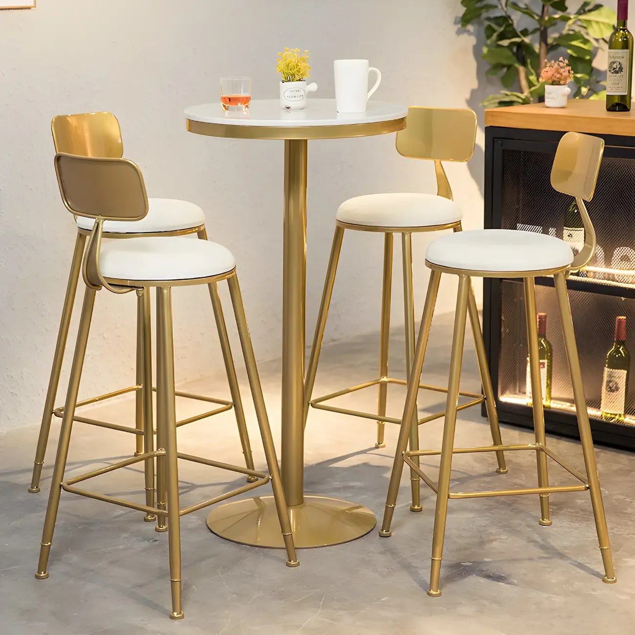 Glam Gold Faux Marble Pedestal Bar Tables for Bistro