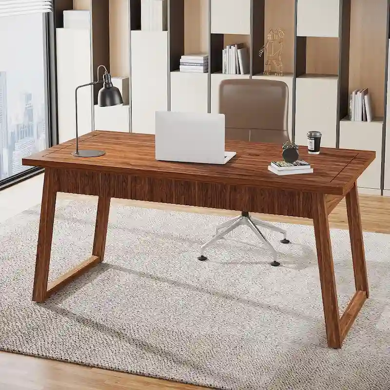 Executive Desk, Computer Desk with Drawer, Solid Wood