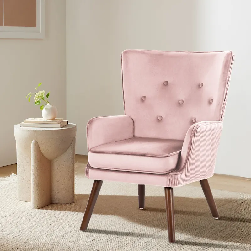 Modern Upholstered Velvet Wingback Accent Arm Chair, Set of 2 - 36.6 H x 28 W x 28.4 D