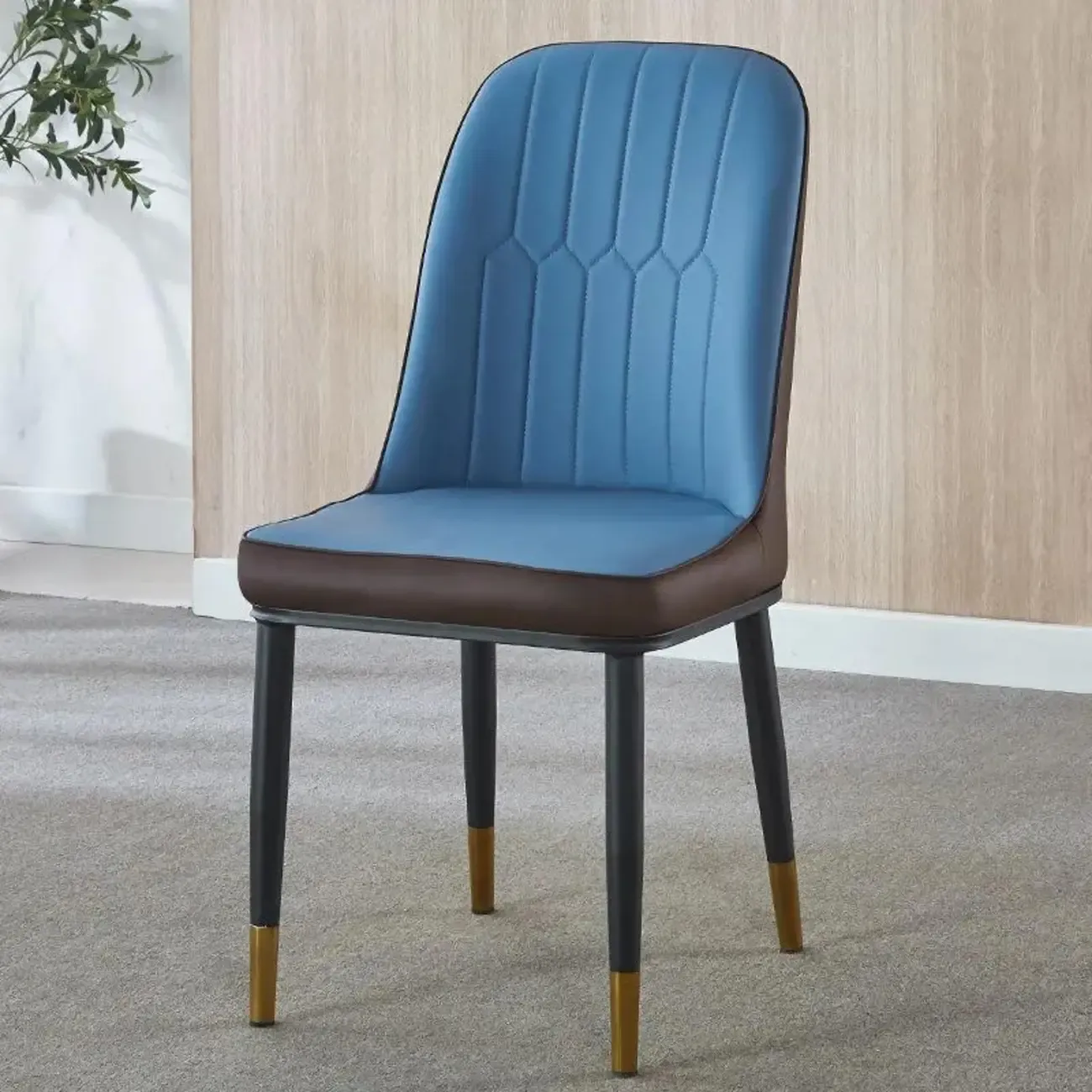 Modern Leather Upholstered Dining Chair with High Back
