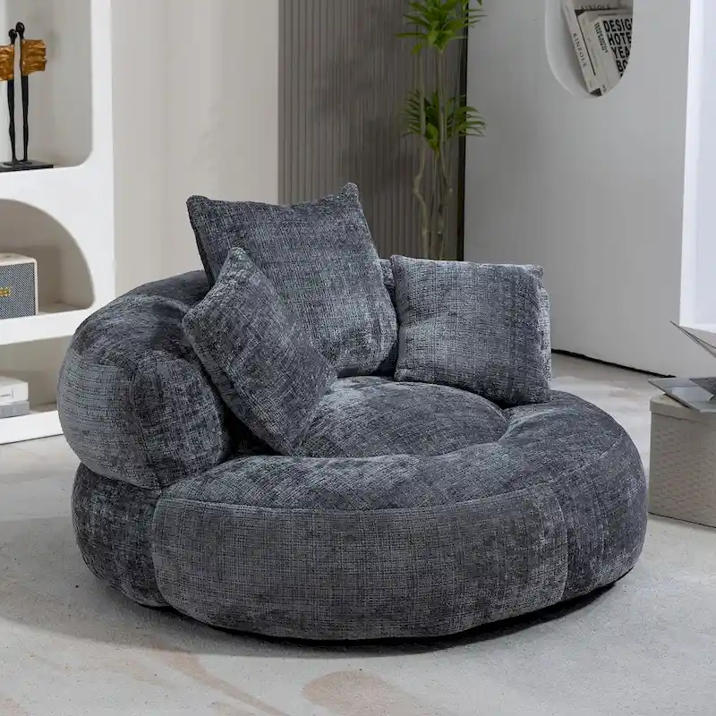 Chenille Upholstered Durable Comfort Lounger High Back Bean Bag Chair