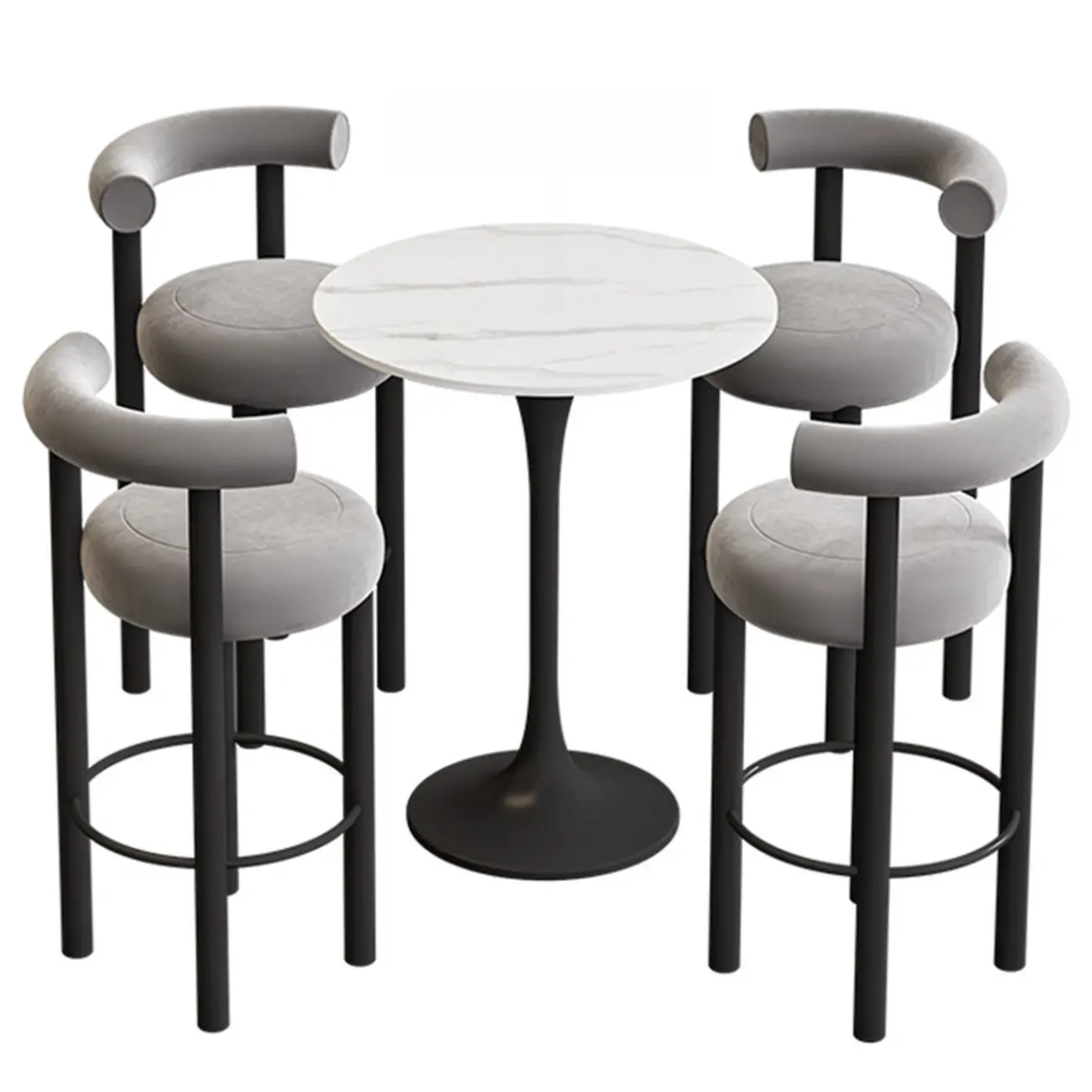 Modern Black Round Upholstered Bar Stool