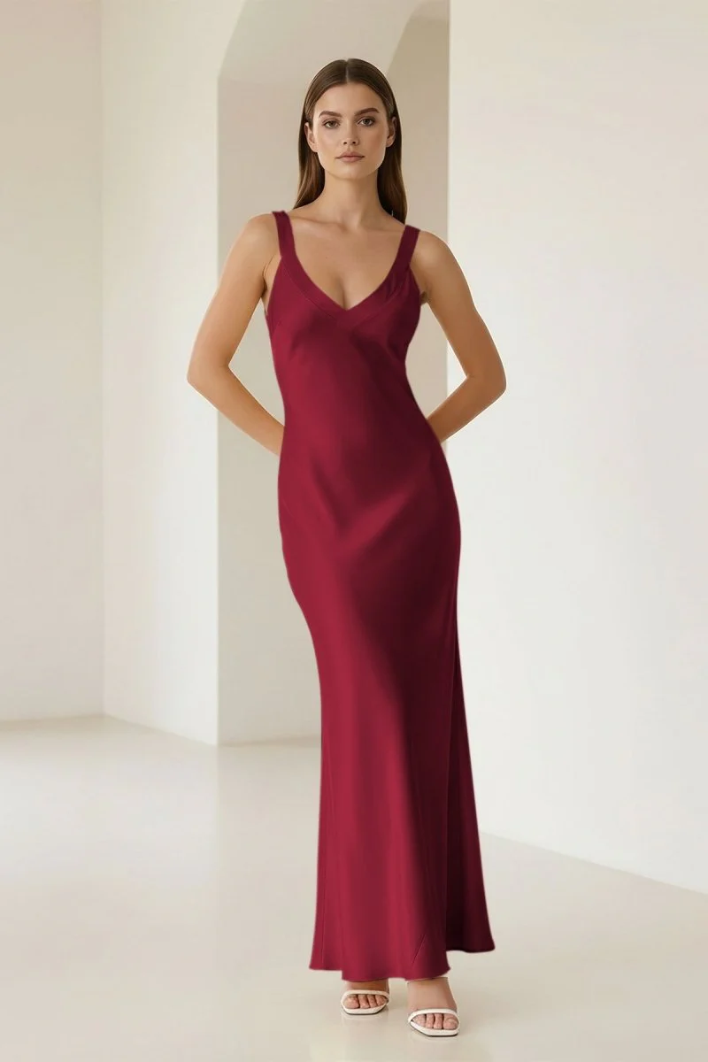 Yellow Mermaid Satin V Neck Long Party Dress