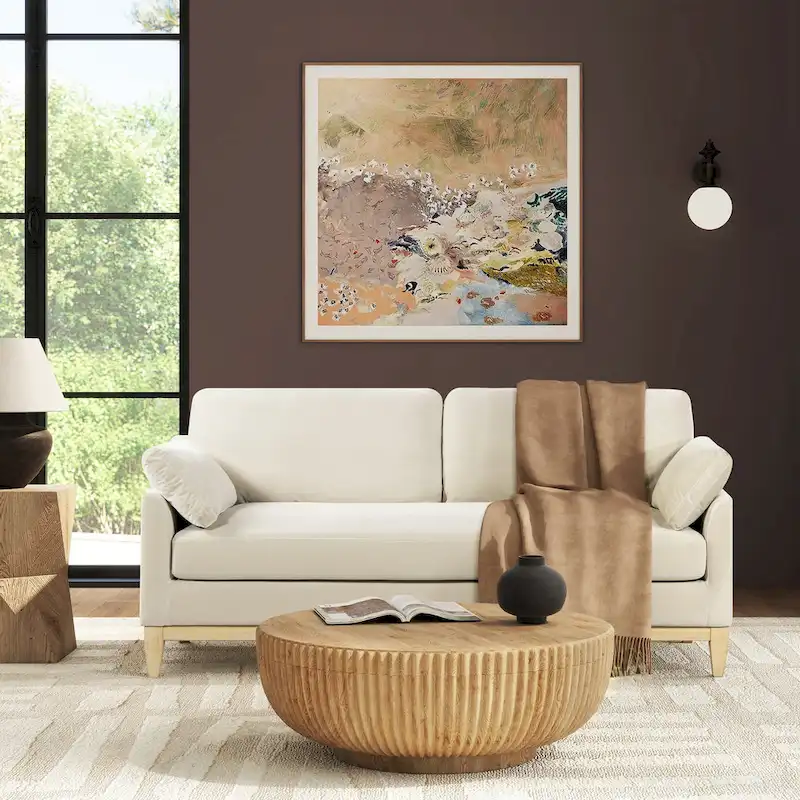 Velvet Sofa with Loose Pillow-Back and Wood Base - 75.5 Inch