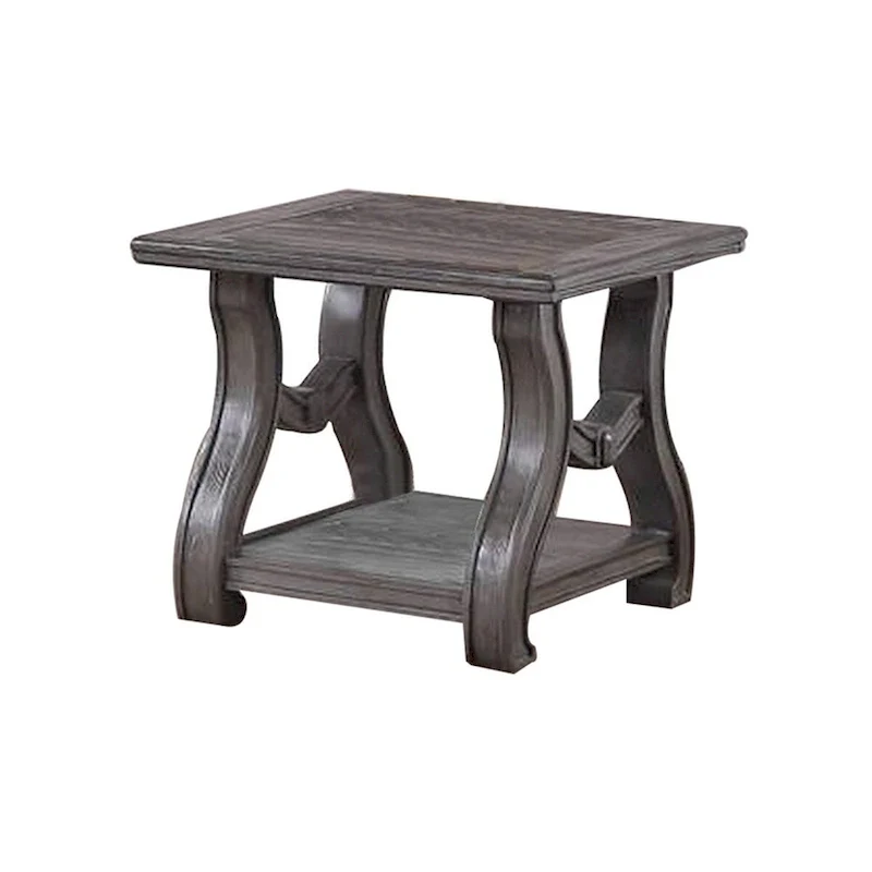 26 Inch Contemporary End Table, Flared Legs, Beveled, Platinum Gray