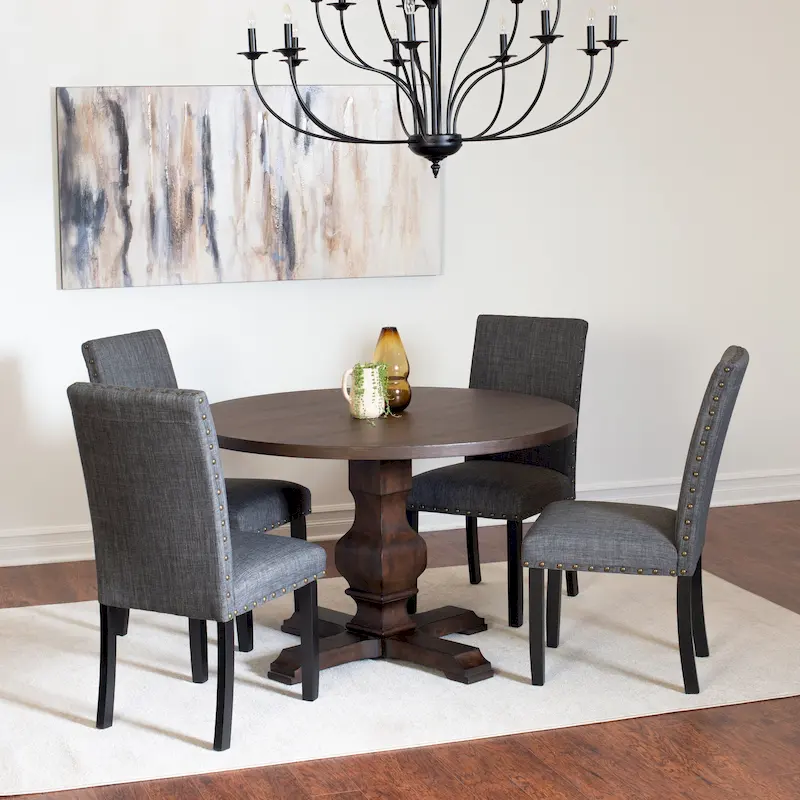 Roundhill Furniture Kohland 5-piece Dining Set, Pedestal Round Table with 4 Stylish Chairs