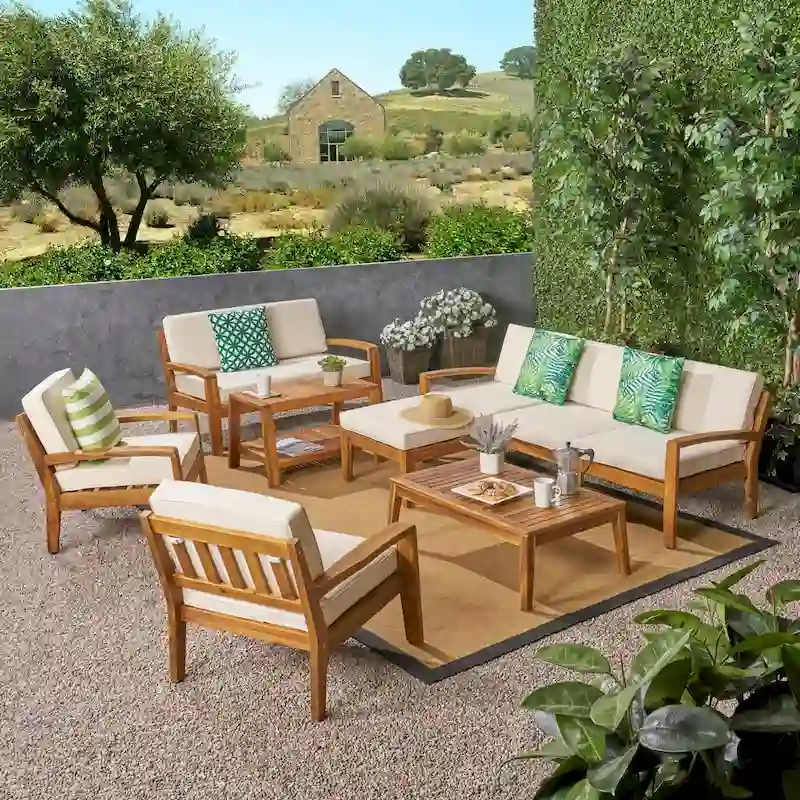 Grenada 7-Seater Sectional Sofa Chat Set with Ottoman by Christopher Knight Home