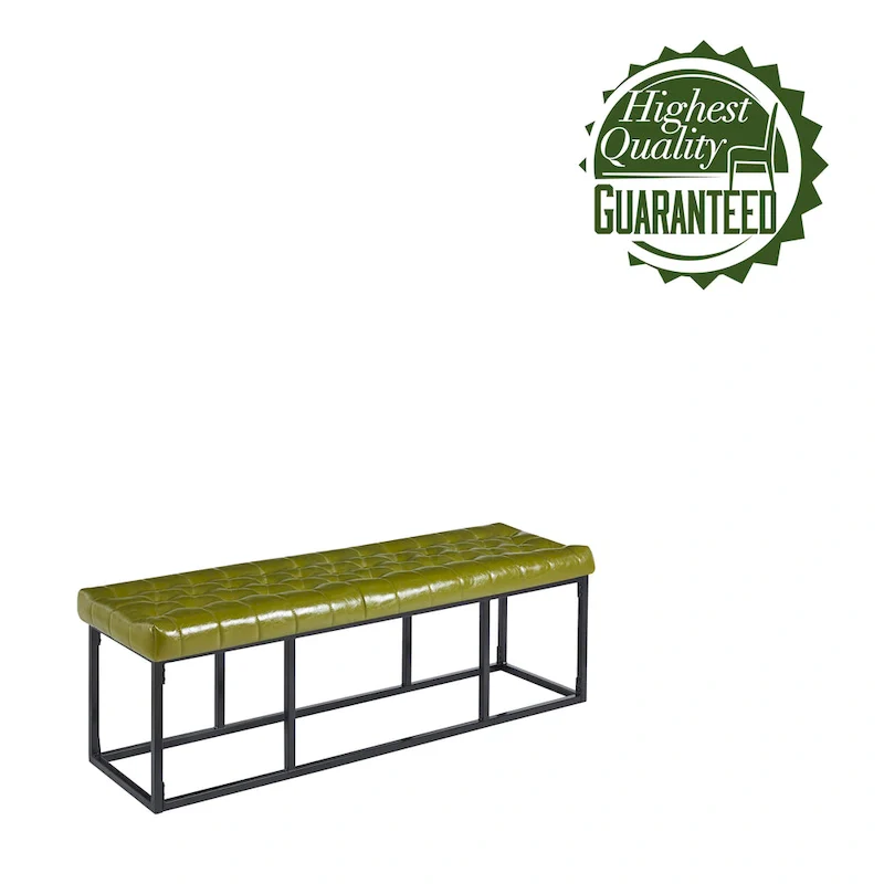 Black Faux Leather Accent Bench with Metal Frame