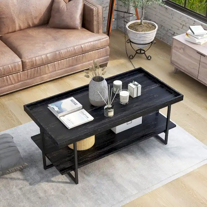 Alivia Rustic Black 47-inch Steel 1-Shelf Coffee Table by Furniture of America