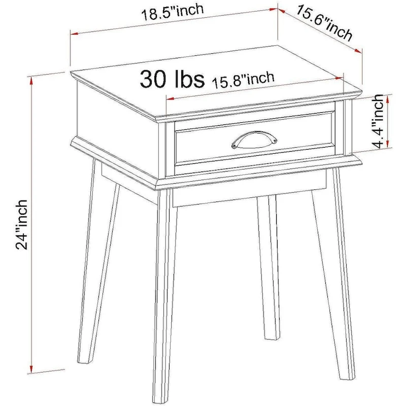 Caffoz Tall Side End Table with Fully Extended Drawer and USB Hub