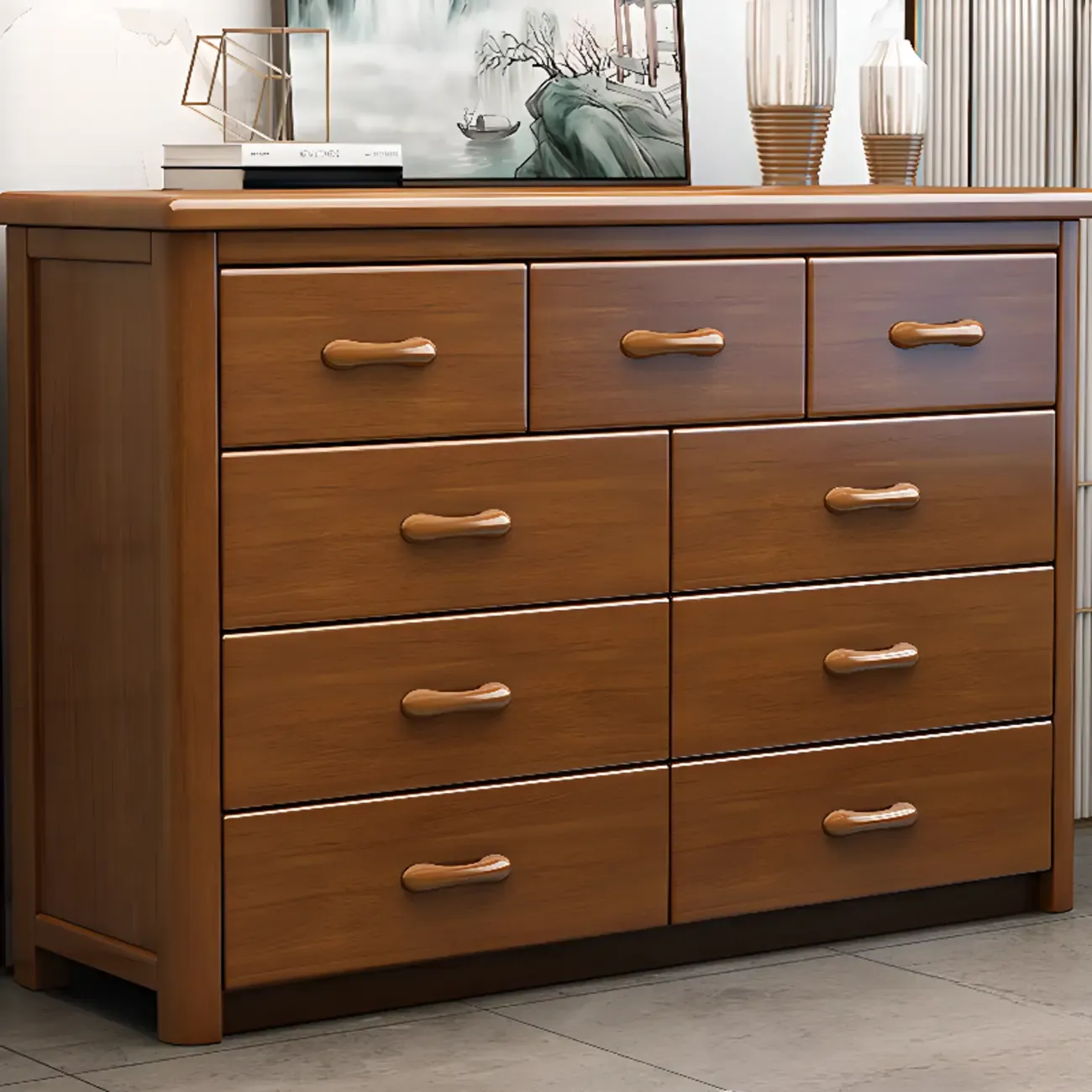 Classic Rubberwood Double Dresser with 9-Drawers