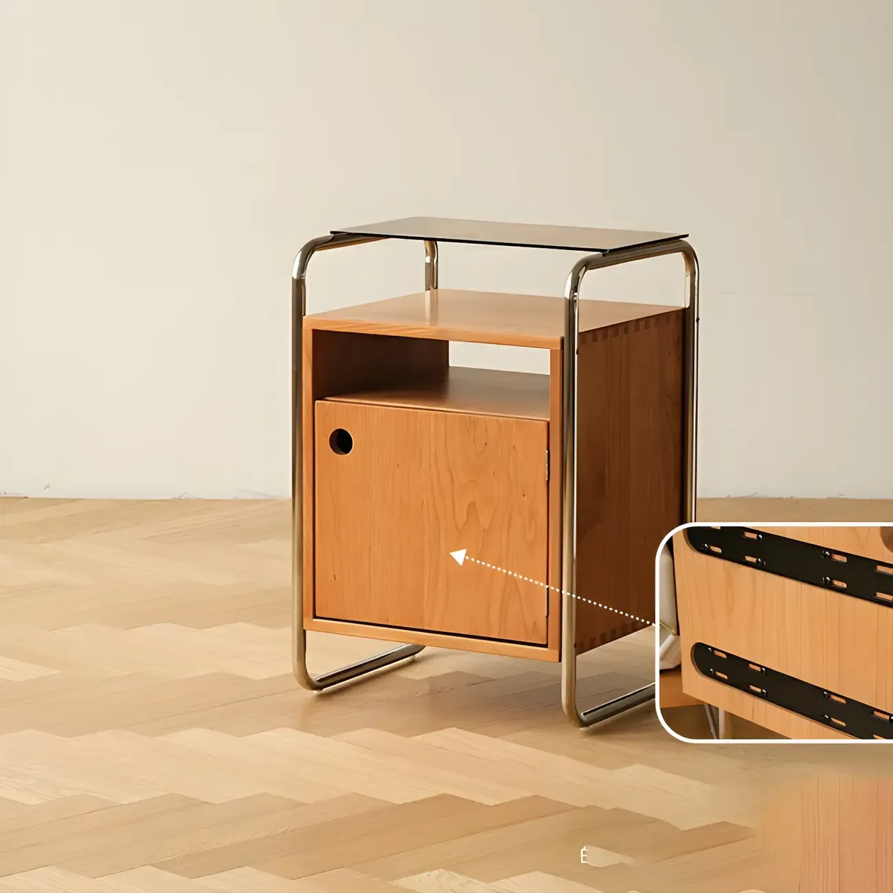 Natural Finish Narrow Glass-Top Light Wood Nightstand