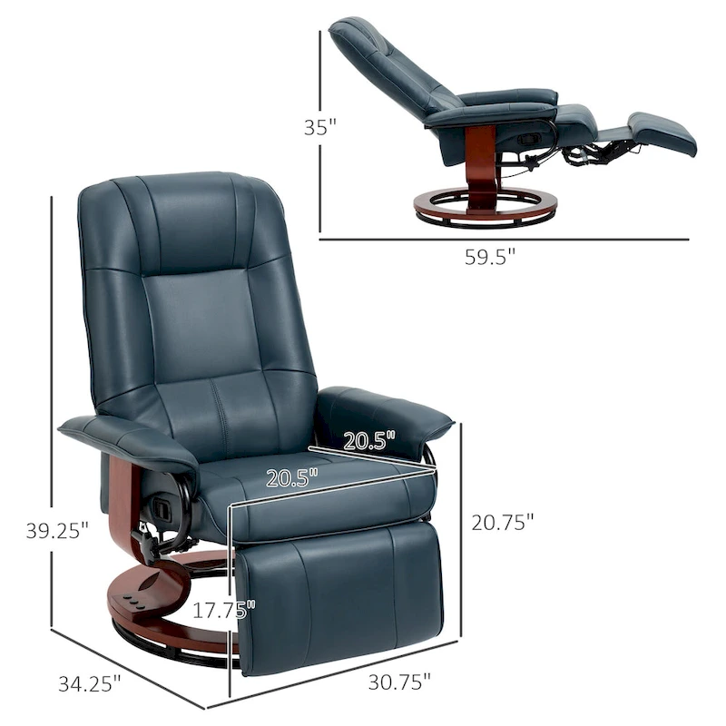 Faux Leather Manual Swivel Recliner Chair with Footrest, Armrest and Wrapped Wood Base
