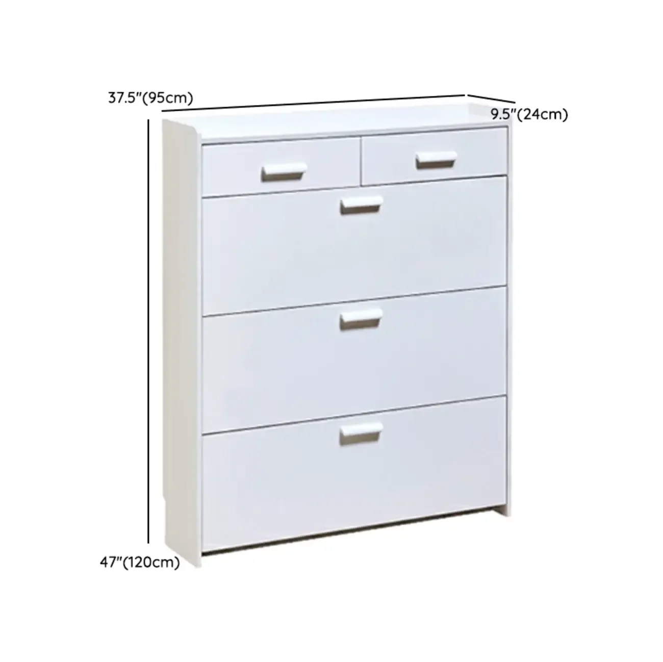 Narrow Wall-Mounted White Shoe Cabinet with Drawers