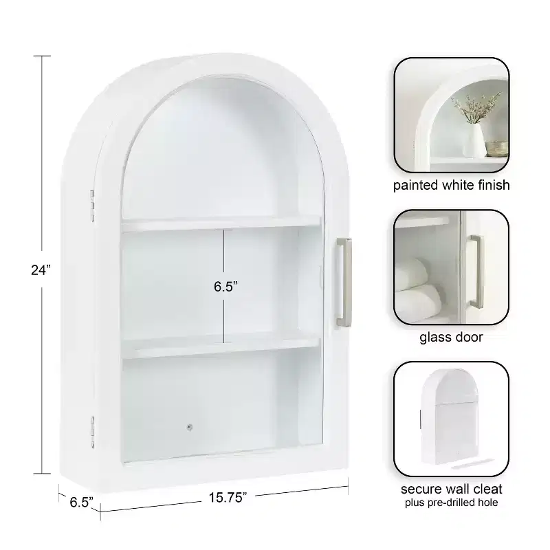 Kate and Laurel Arcott Arch Wall Cabinet, 16x7x24 White