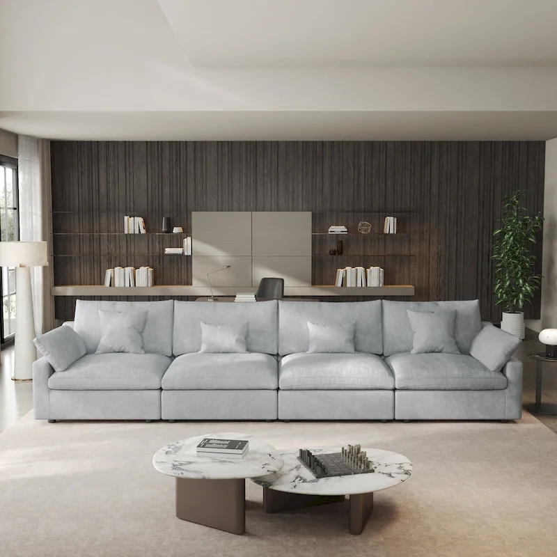 Classic Modern Linen Sectional Modular Sofa 4-Seater Down Filled Cloud Couch with Cushions