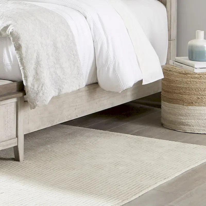 White Weathered Linen King Mantle Panel Bed with Touch LED Headboard & Dusty Taupe Accents – 2-Person