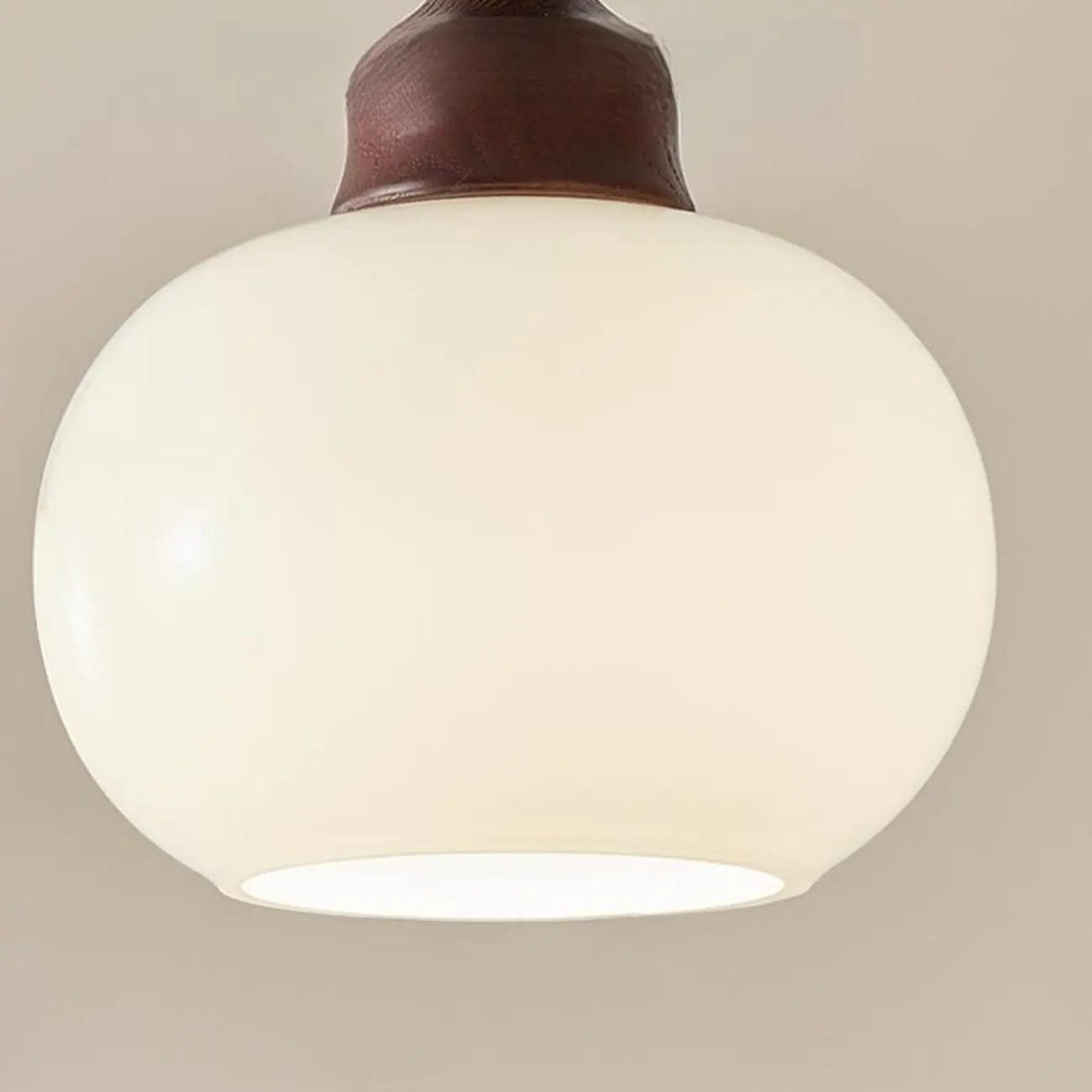 Dimmable Beige Wood Glass Globe Pendant Light