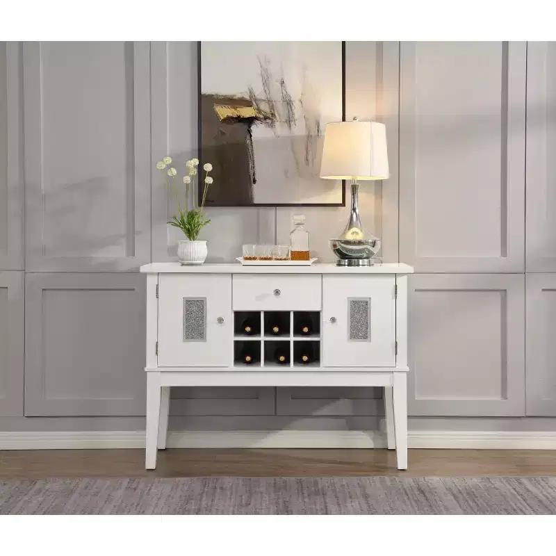 48" Elizaveta Kitchen and Dining Cabinet Faux Crystal Diamonds andWhite High Gloss Finish - Acme Furniture: Wood Composite, 4 Shelves, 1 Drawer