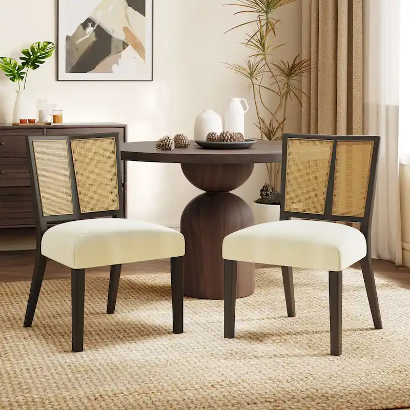 Christopher Knight Home - Oliver Mid-Century Rattan Back Upholstered Dining Chair Set of 2