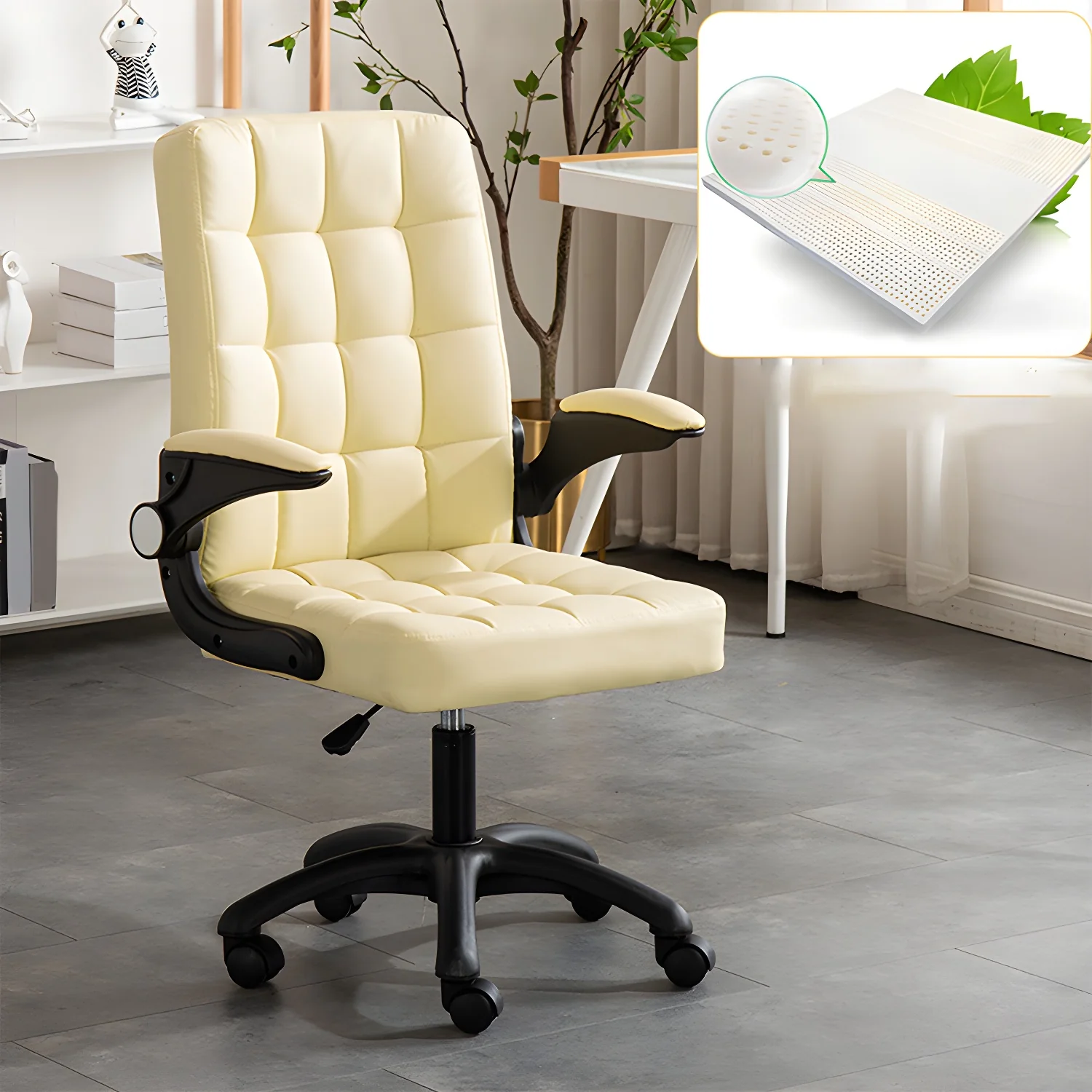 Tufted Brown Faux Leather Adjustable Swivel Office Chair