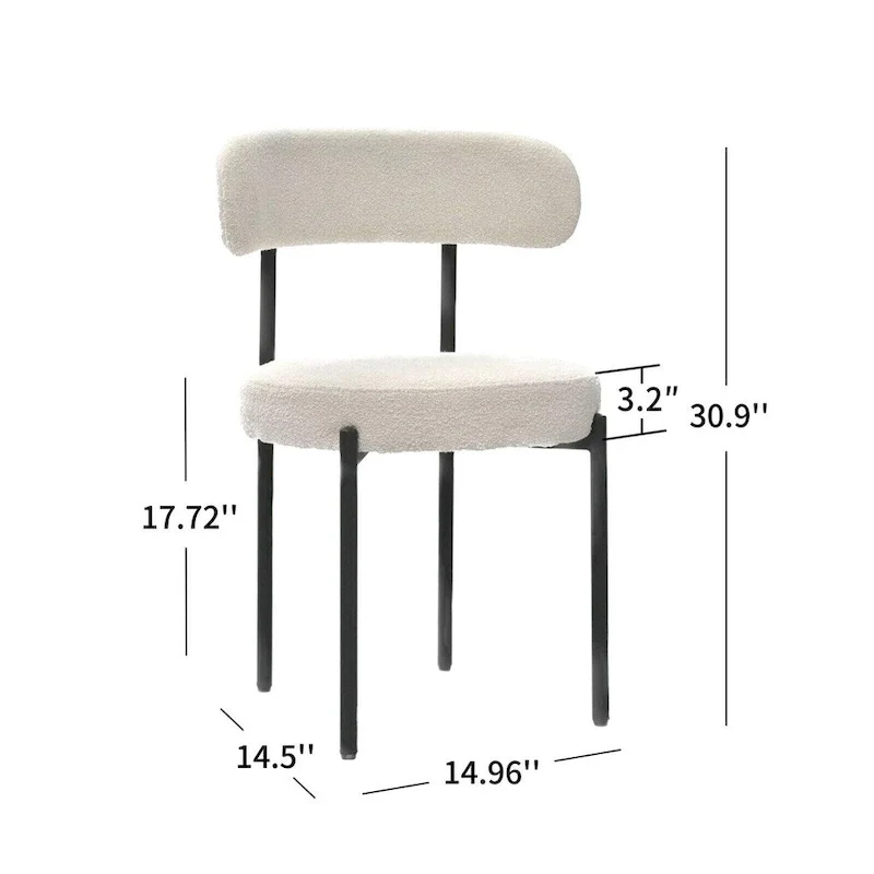 White / Grey / Green / Brown Mid-Century Modern Velvet Dining Chair with Curved Backrest & Black Metal Legs, Set of 2