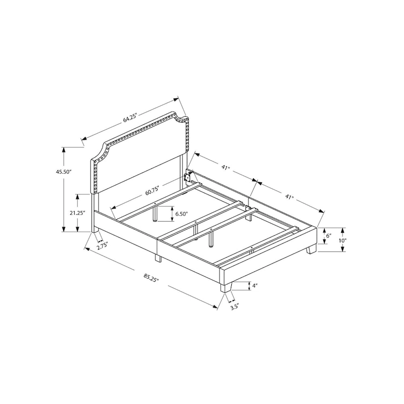 Grey Polyester Upholstered Queen Bed Frame with Headboard and Nailhead Trim