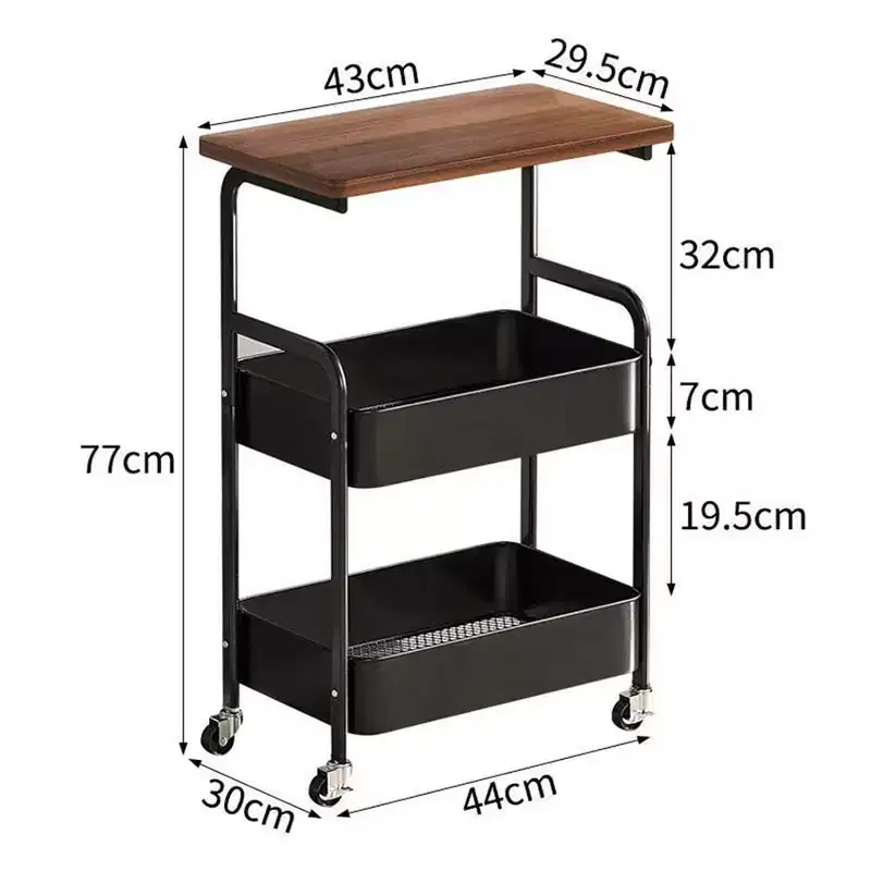 3-Tier Rolling Utility Cart with Wooden Tabletop & Metal Frame, Multipurpose Storage Organizer Trolley on Lockable Wheels for Kitchen