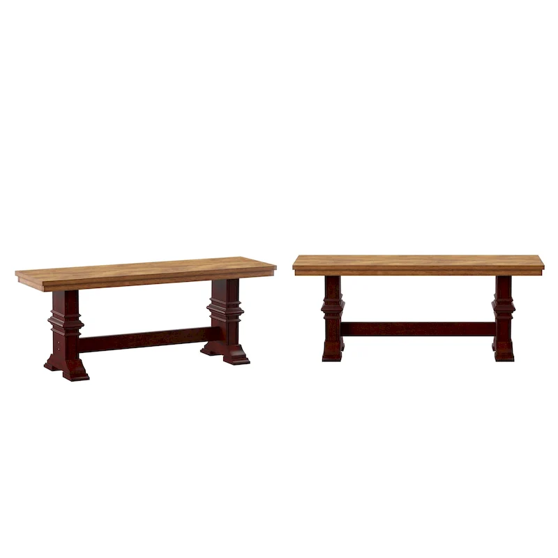 Two-Tone Trestle Leg Wood Dining Bench