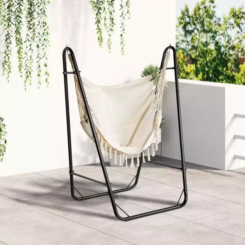 Hammock Chair with U Shape Stand, Hammock Swing Chair with A Side Pocket, Cream White
