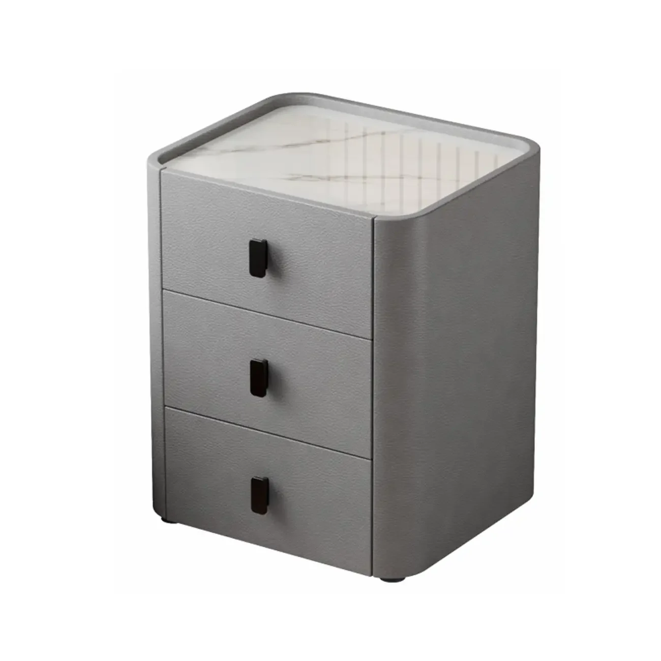Modern Leather Stone Tray Top 2-Drawer Nightstand
