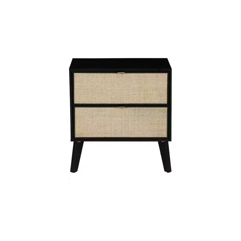 Powell Chancery Black and Cane Cane 2 Drawer Nightstand