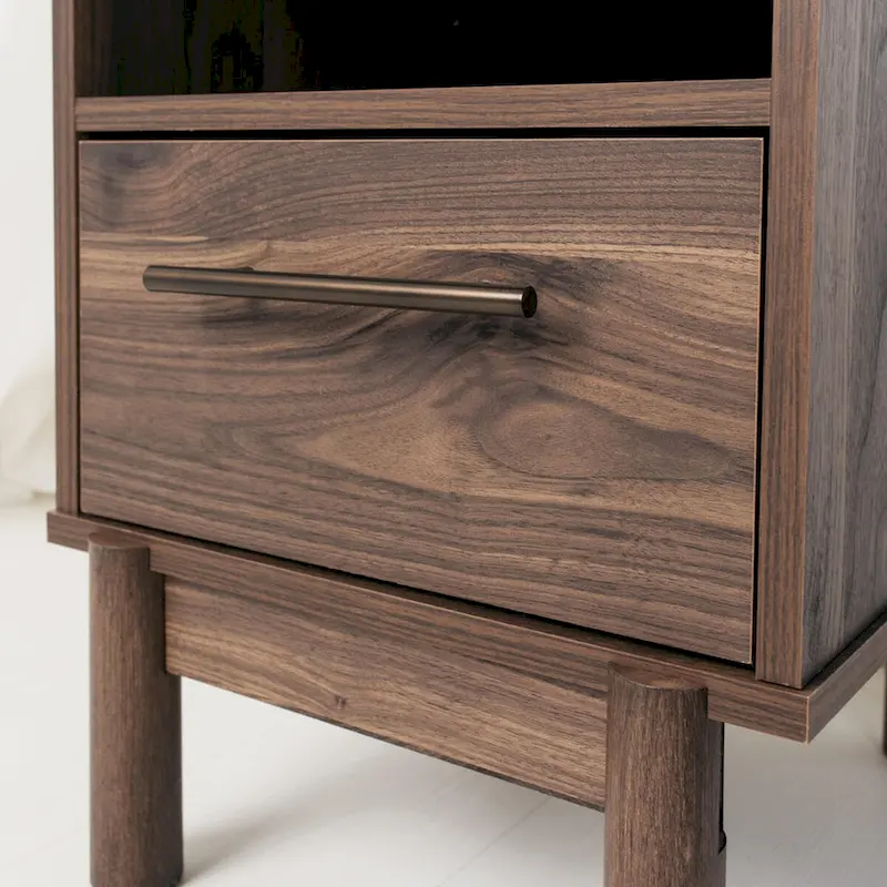 Mocha / Warm Gray / Dark Gray / Brown 1-Drawer Nightstand with Open Cubby – Single