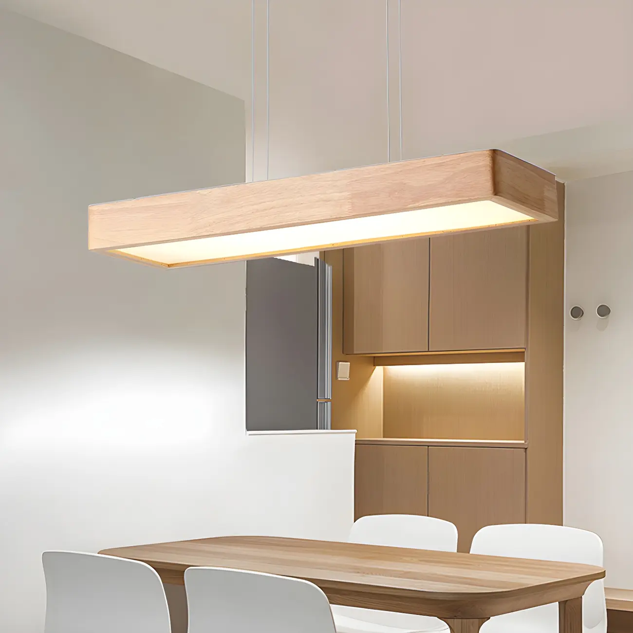 Natural Wood Dimming LED Rectangular Pendant Light