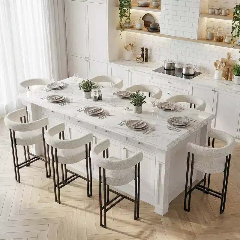 Modern 24 Counter Height Bar Stools Set of 8, Curved Back and Armrests, Fabric Upholstered Counter Stools for Kitchen Island or Bar-Panipeachy