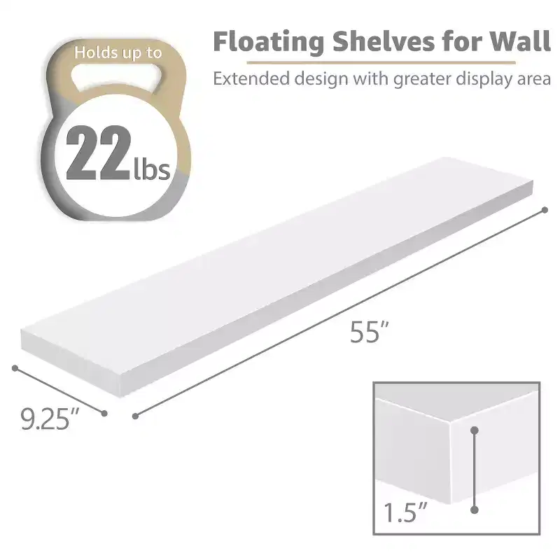 Sorbus 3 Pack 55 Inch Wall Mounted Floating Shelves - for Bathroom, Wall Decor for Bedroom, Kitchen, Living Room, Book Storage
