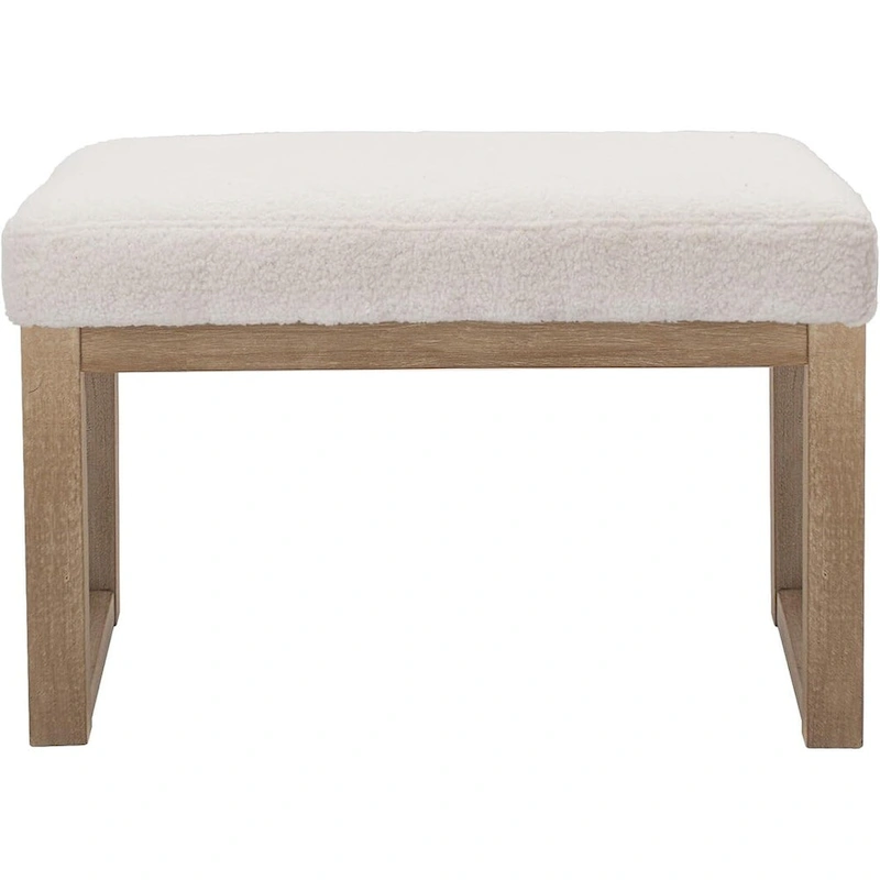 27 inch Wide Rectangle Ottoman Bench White Footstool, Velvet Look,White