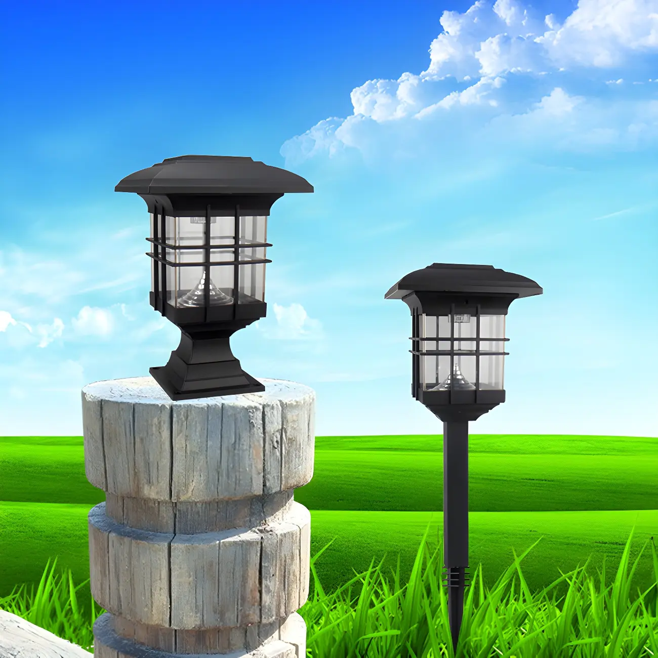 Modern Black Metal Solar Stake Landscape Lighting
