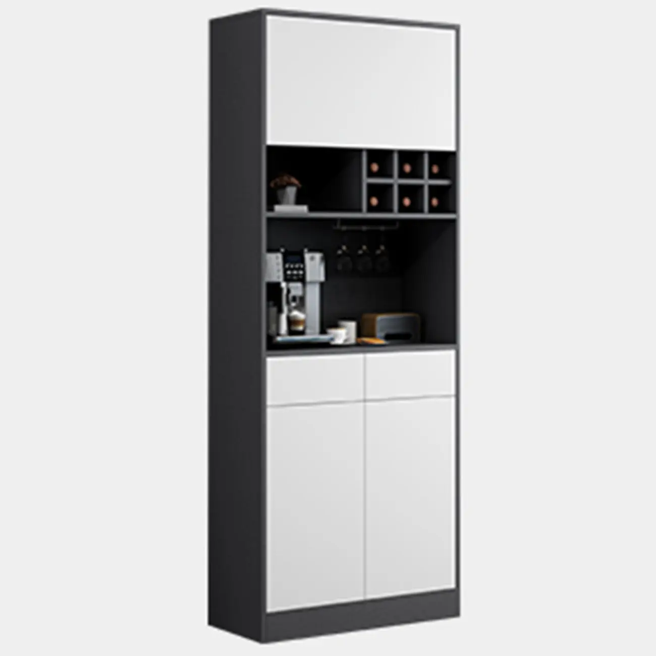 Modern Grey Sideboard with Glass Doors & Drawers & Cabinets