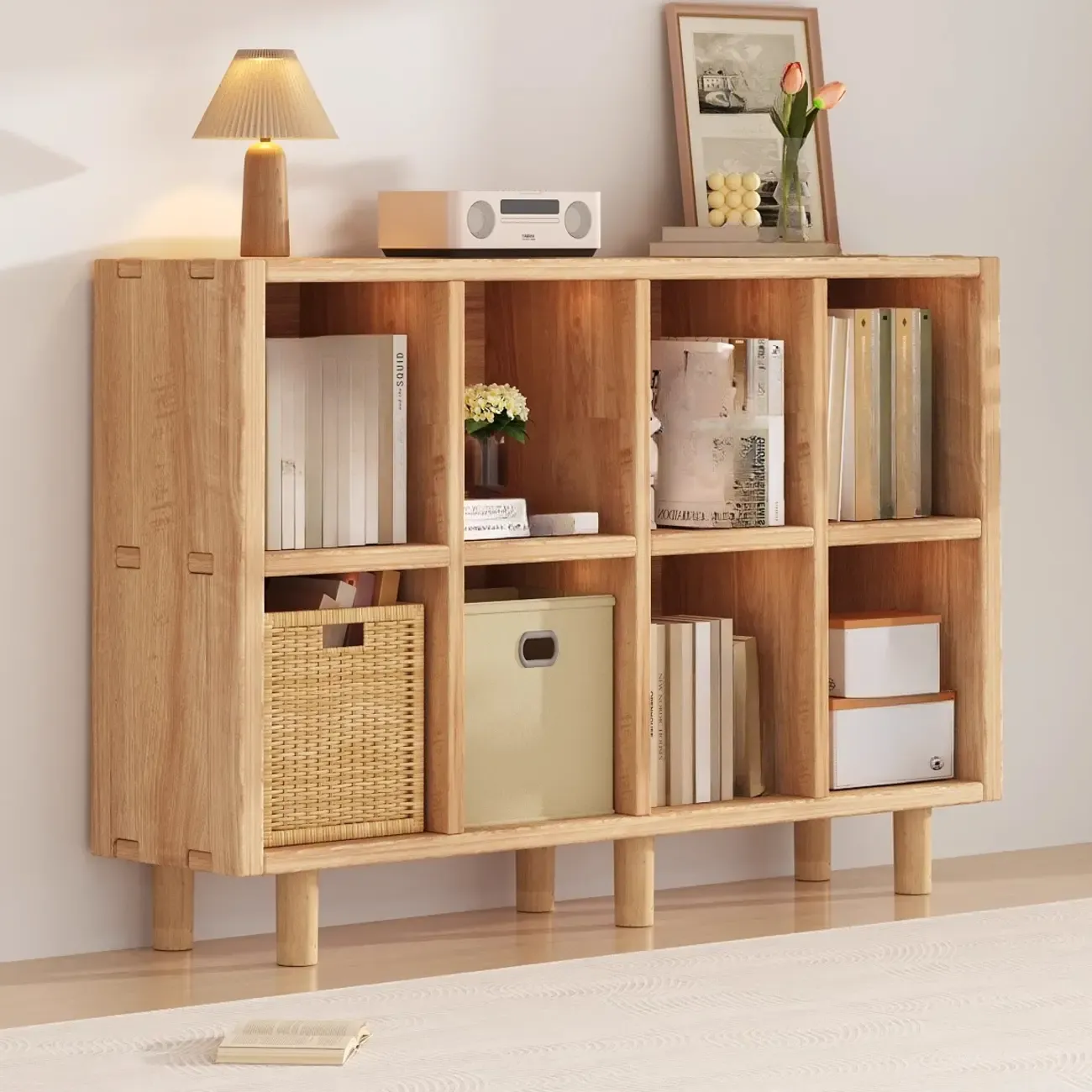 Natural Wood Horizontal Bookcase Cube Organizer