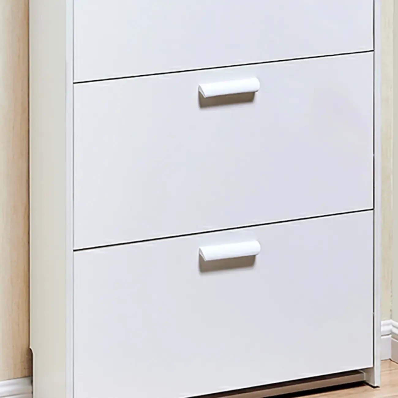 Narrow Wall-Mounted White Shoe Cabinet with Drawers