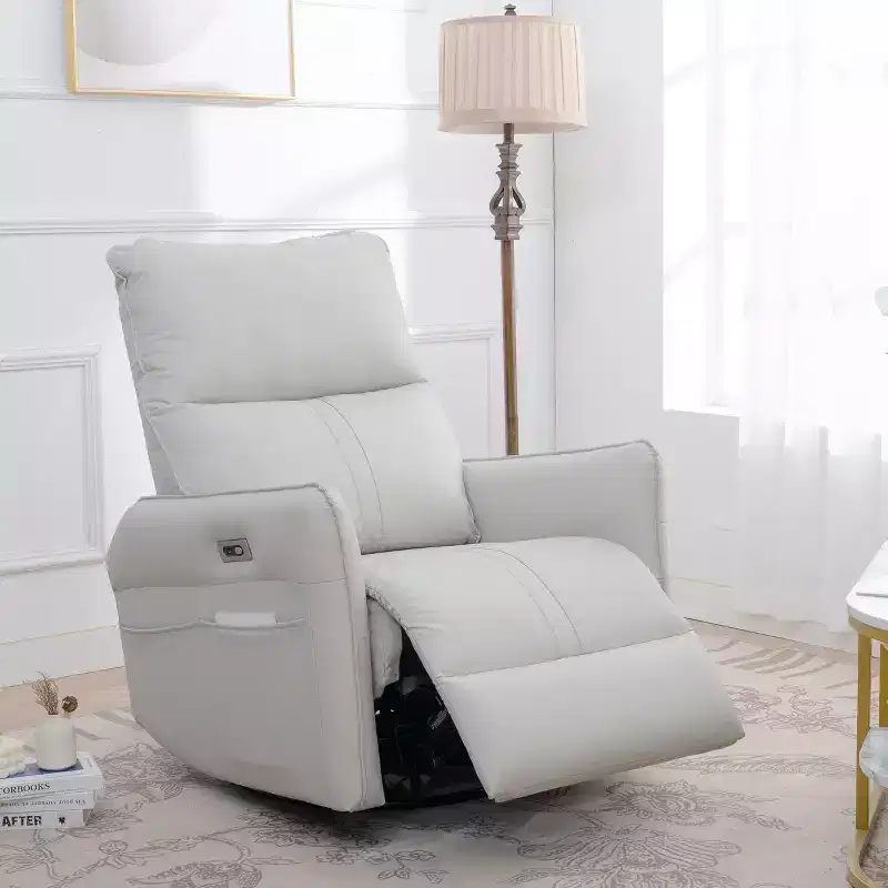 360/270 Degree Swivel Upholstered Rocking Recliner Chair with Side Pockets/USB Ports, Power Swivel Glider, 4W-ModernLuxe