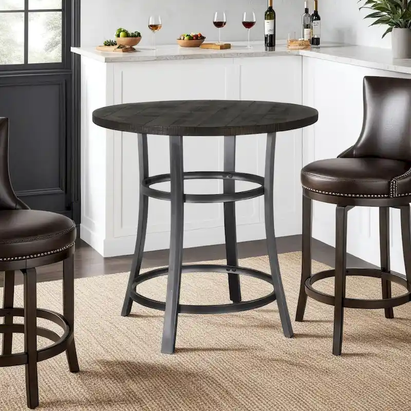Dark Brown & Silver Round Counter-Height Dining Table, Seats 4