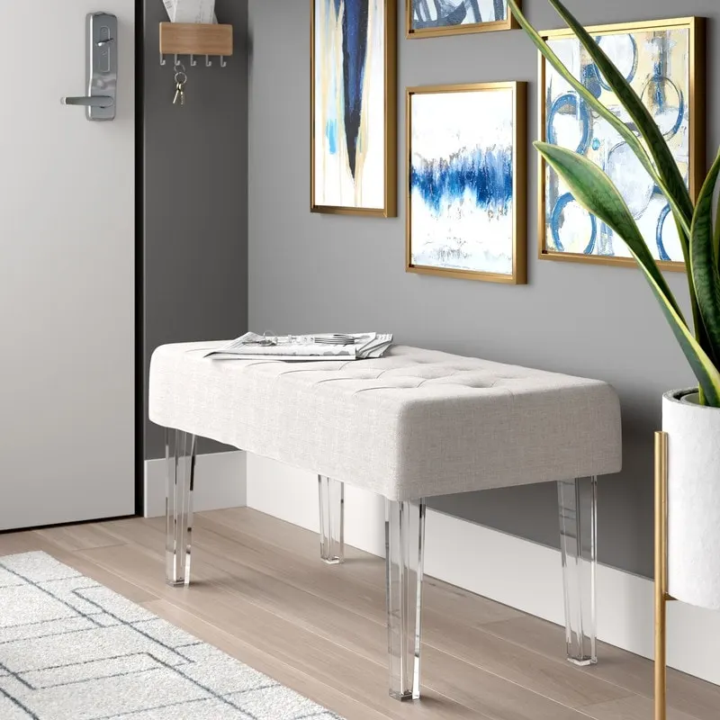 Linon Jordan White Crystal Tufted Entryway Bench